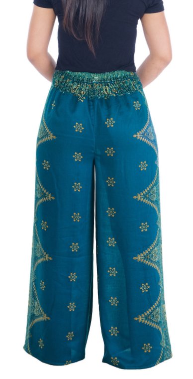BOHO kalhoty LILIANA - kašmír, vel. S-XL - MODROZELENÉ