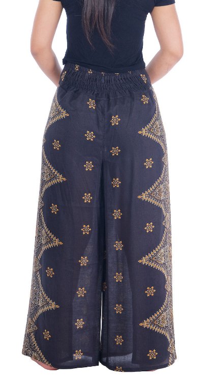 BOHO kalhoty LILIANA - kašmír, vel. S-XL - ČERNÉ