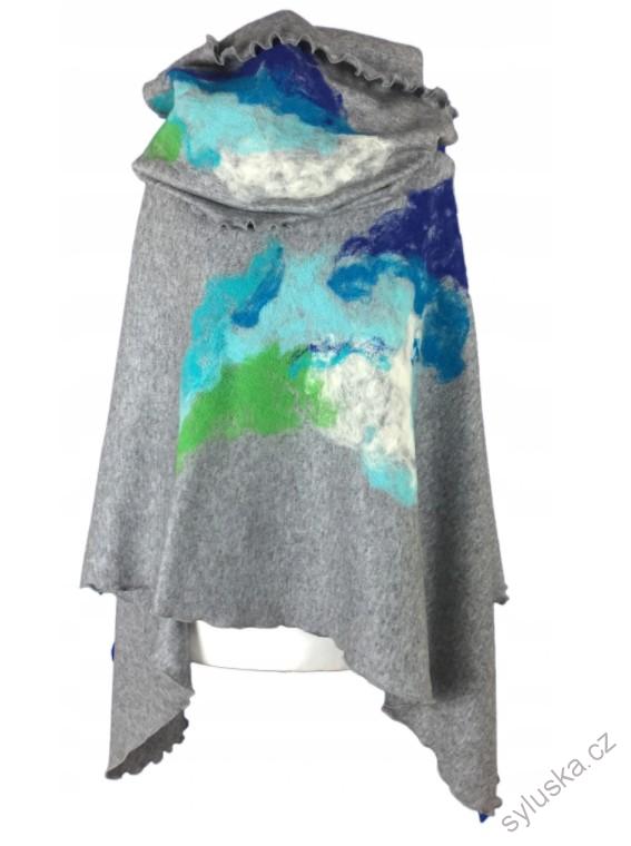 ŠEDÉ pončo ZIMA + šála