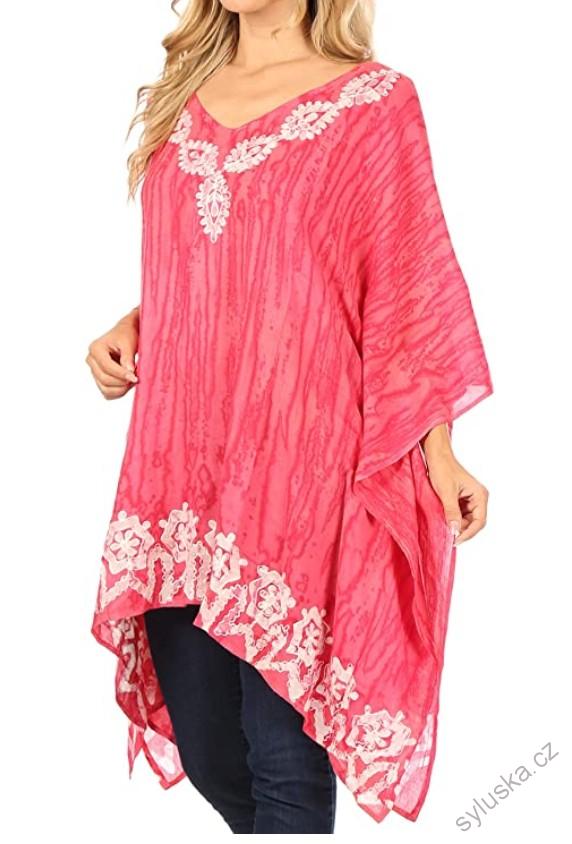 Tunika (kaftan) ALINA - RŮŽOVÁ (obvod do 137 cm)