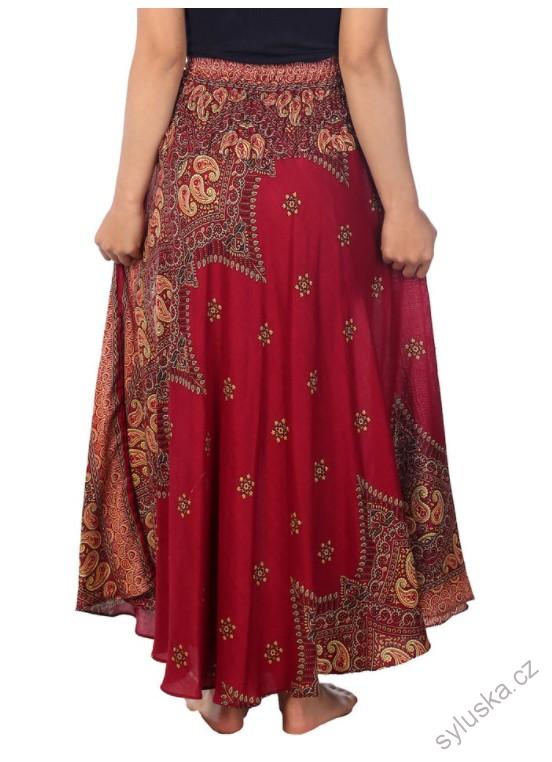 BOHO sukně s kašmírovým potiskem - VÍNOVÁ, vel. S-XL