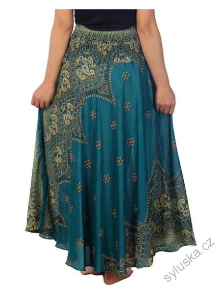 BOHO sukně s kašmírovým potiskem - MODROZELENÁ, vel. S-XL