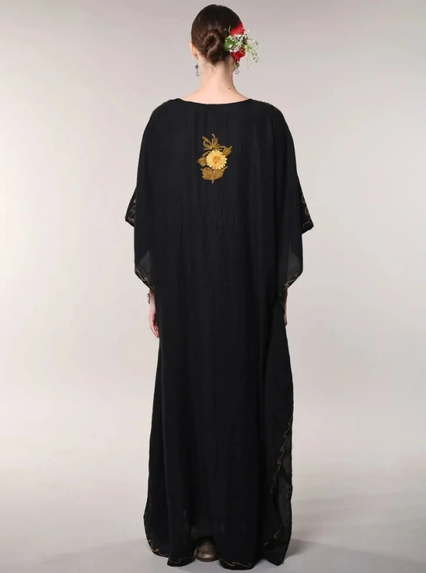 Bavlněný kaftan VIRENA s výšivkou - ČERNÝ
