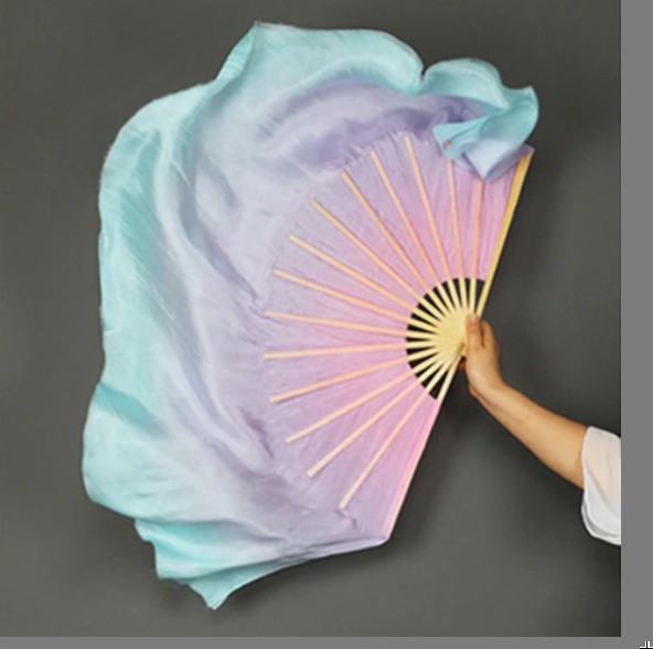 2-vrstvý hedvábný krátký vějíř - DUHOVÝ č.1 (1 pár)