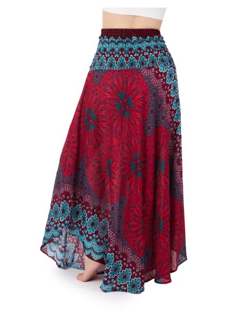 BOHO sukně KVĚTY - VÍNOVÁ, vel. S-XL