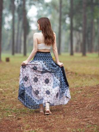 BOHO sukně KVĚTY - BÉŽOVÁ, vel. S-XL
