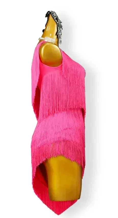 Latino šaty TAMARA s třásněmi - RŮŽOVÉ (i na míru)