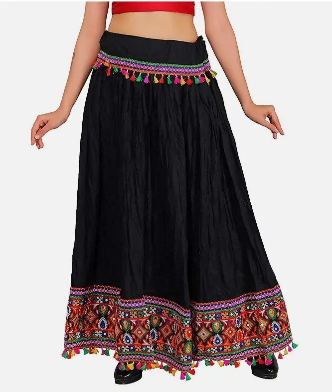 Indická Kuchi sukně s výšivkou - ČERNÁ