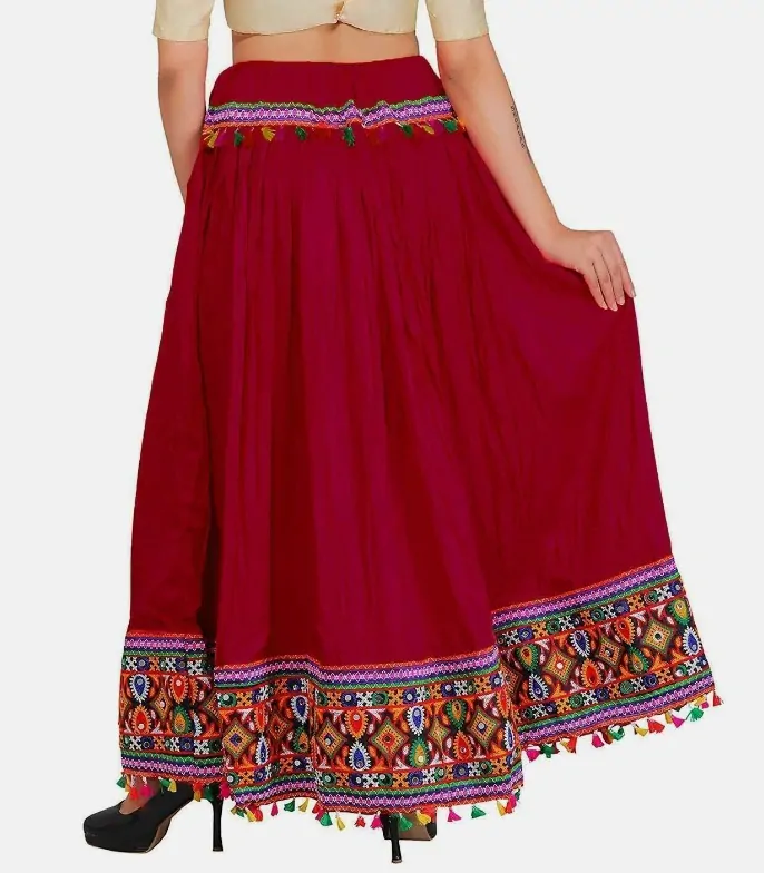 Indická Kuchi sukně s výšivkou - VÍNOVÁ