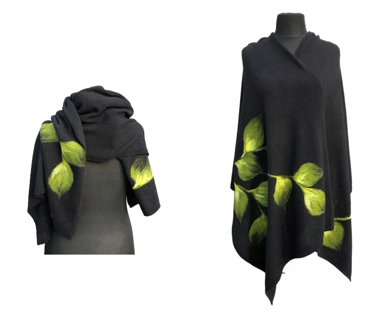 ČERNÁ vlněná ŠÁLA se vzorem