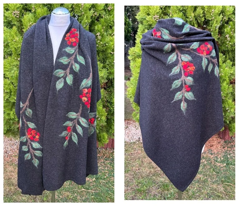 ANTRACITOVÁ vlněná ŠÁLA se vzorem