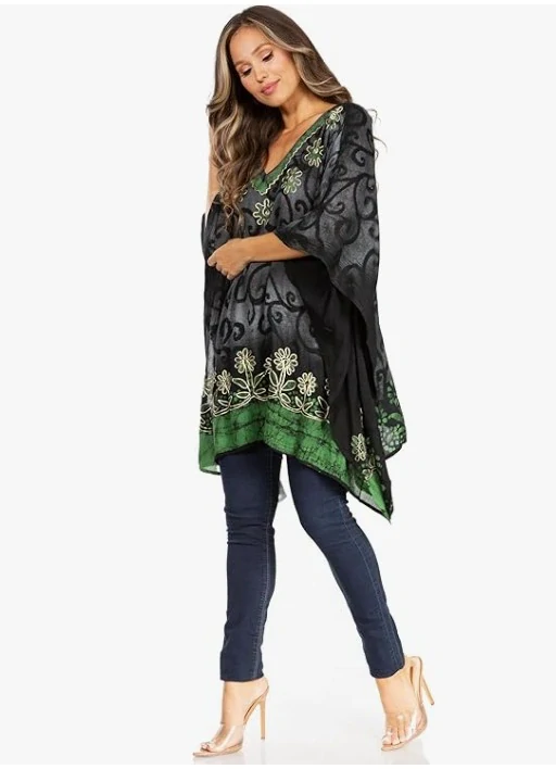 Tunika (kaftan) VLADANA - ČERNO/ZELENÁ (obvod do 129.5 cm)