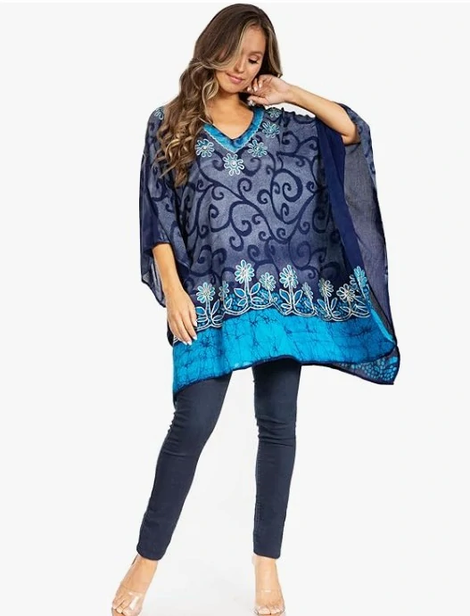 Tunika (kaftan) VLADANA - MODRO/TYRKYSOVÁ (obvod do 129.5 cm)