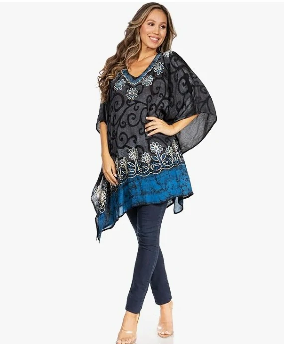 Tunika (kaftan) VLADANA - ČERNO/MODRÁ (obvod do 129.5 cm)