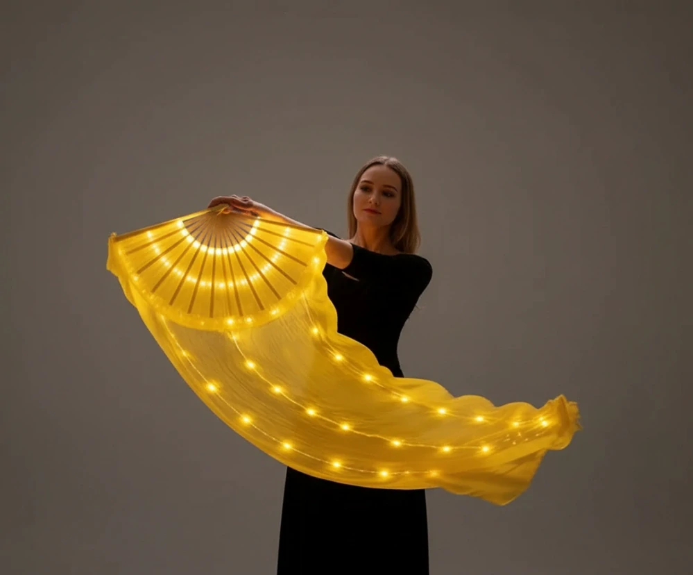 LED hedvábné vějíře 180x90 - ŽLUTÉ s akumulátorem