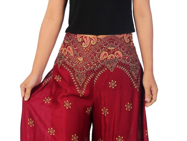 BOHO širší kalhoty AIDANY, vel. S-XL - VÍNOVÉ