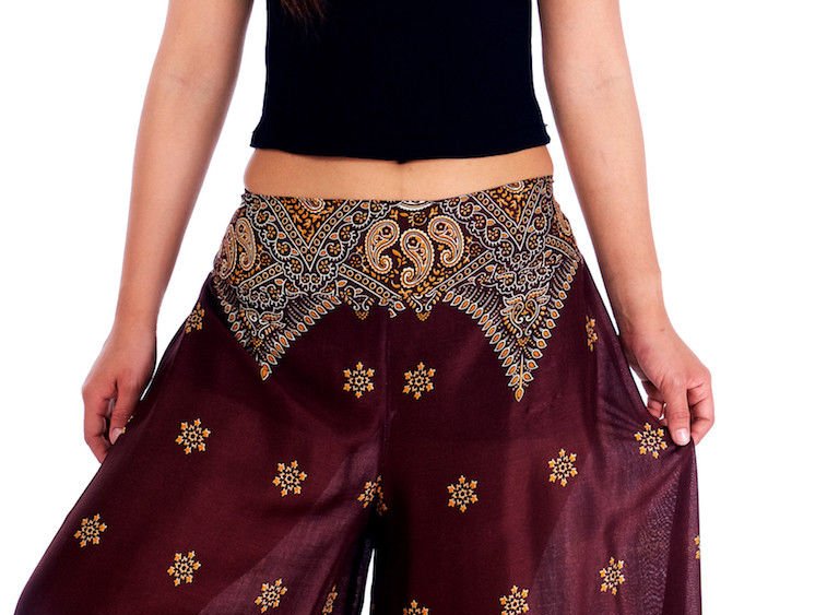 BOHO širší kalhoty AIDANY, vel. S-XL - HNĚDÉ