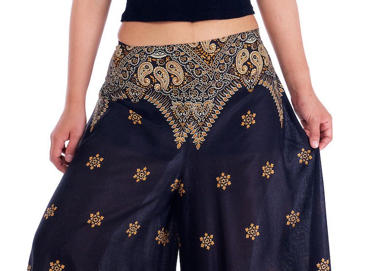 BOHO širší kalhoty AIDANY, vel. S-XL - ČERNÉ