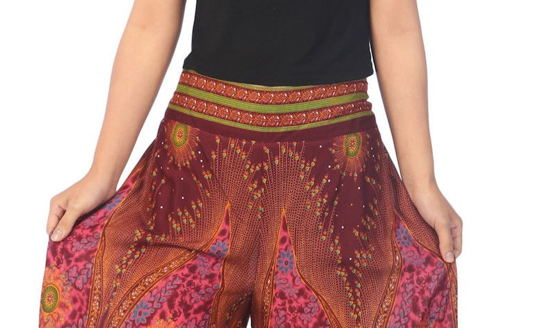 BOHO širší kalhoty AIDANY , vel. S-XL - VÍNOVÉ
