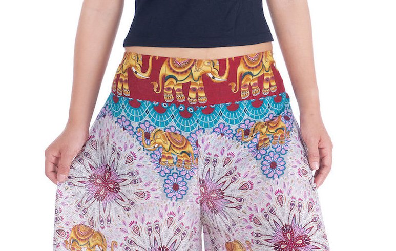 BOHO širší kalhoty AIDANY se sloníky , vel. S-XL - VÍNOVÉ