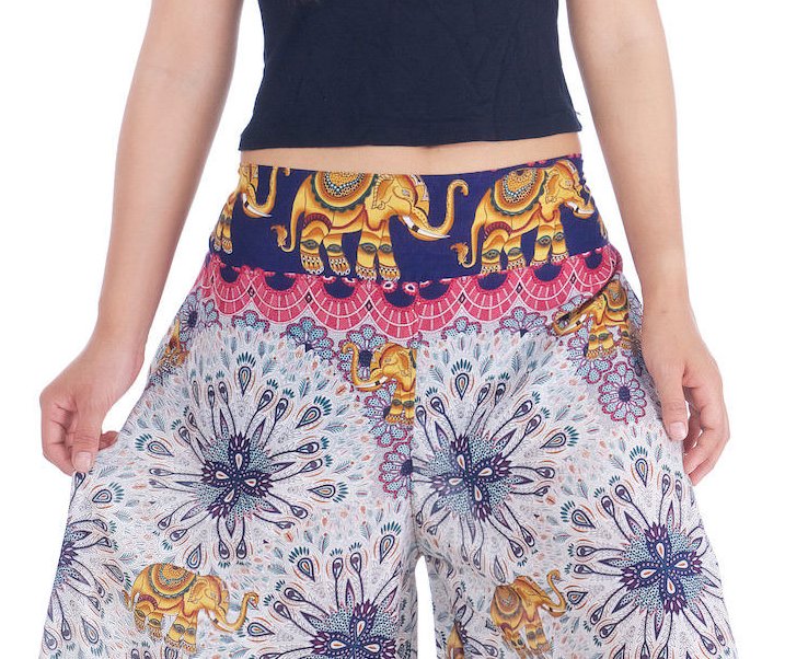 BOHO širší kalhoty AIDANY se sloníky , vel. S-XL - TMAVĚ MODRÉ