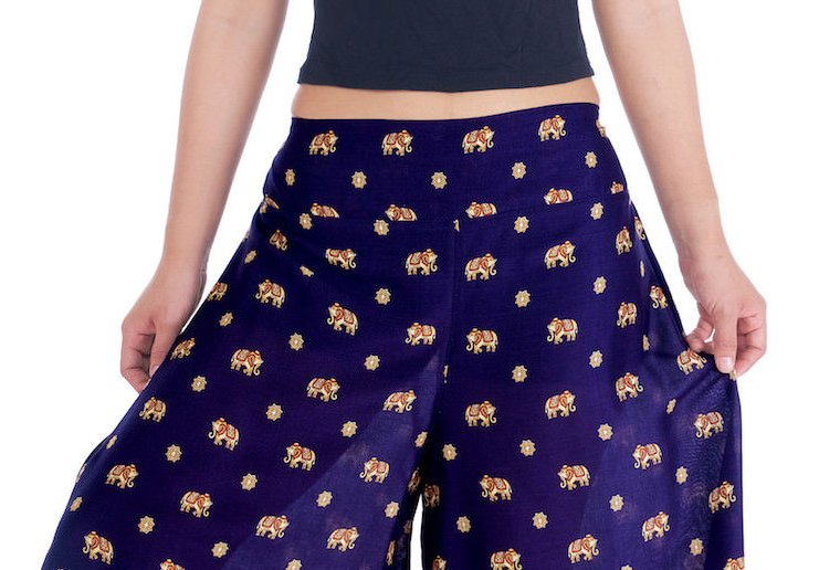 BOHO širší kalhoty AIDANY se sloníky , vel. S-XL - TMAVĚ MODRÉ