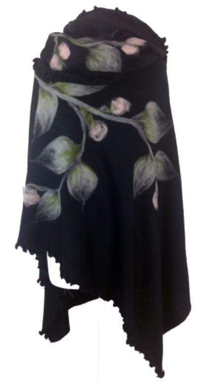 Květinové pončo + šála - ČERNÉ