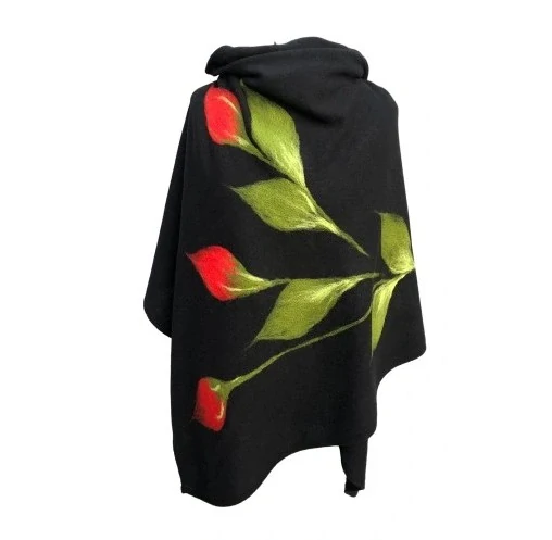 ČERNÁ vlněná ŠÁLA se vzorem