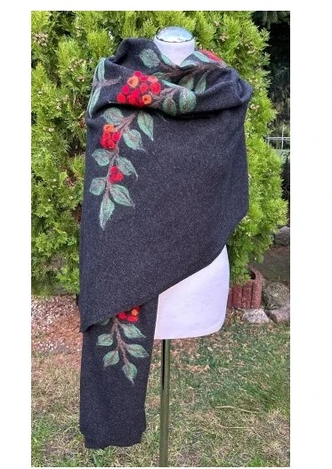 ANTRACITOVÁ vlněná ŠÁLA se vzorem