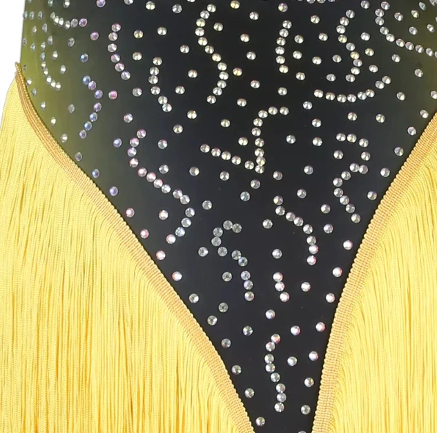 Šaty na latinu ANNE, vel. S až XXL - ČERNO-ŽLUTÉ