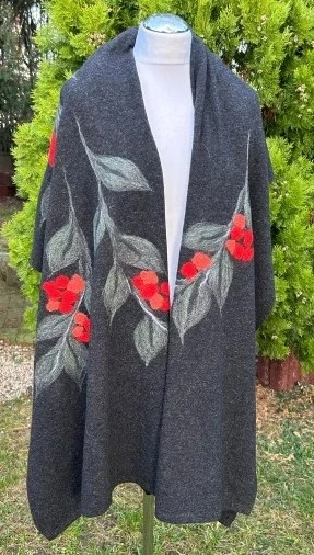 ANTRACITOVÁ vlněná ŠÁLA se vzorem