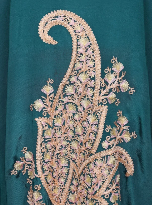 Kaftan AMITA s výšivkou - MODROZELENÝ