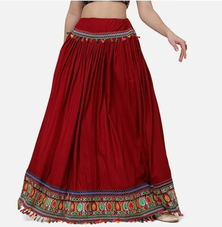 Indická Kuchi sukně s výšivkou - VÍNOVÁ