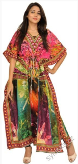 KAFTAN dlouhý multicolor (16) - RŮŽOVÝ