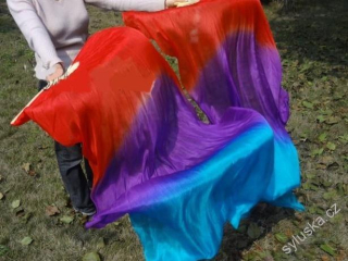 Vějíře hedvábné 1.5m - ČERVENÁ-FIALOVÁ-TYRKYS