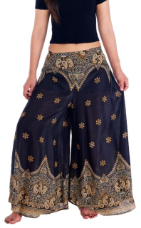 BOHO širší kalhoty AIDANY, vel. S-XL - ČERNÉ