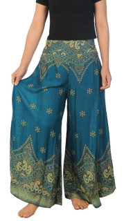 BOHO širší kalhoty AIDANY, vel. S-XL - MODROZELENÉ
