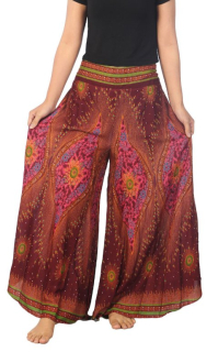 BOHO širší kalhoty AIDANY , vel. S-XL - VÍNOVÉ