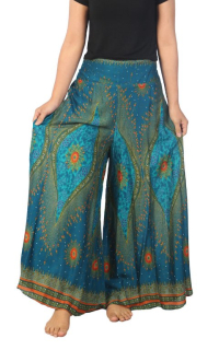 BOHO širší kalhoty AIDANY , vel. S-XL - MODROZELENÉ