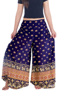 BOHO širší kalhoty AIDANY se sloníky , vel. S-XL - TMAVĚ MODRÉ
