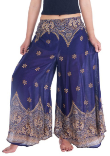 BOHO širší kalhoty AIDANY, vel. S-XL - TMAVĚ MODRÉ