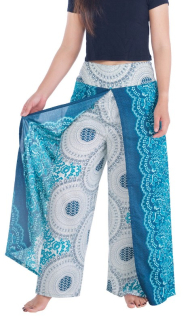 BOHO kalhoty LILIANA, vel. S-XL - MODROZELENÉ