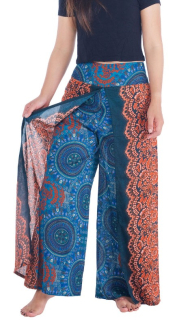 BOHO kalhoty LILIANA, vel. S-XL - MODROZELENÉ