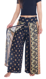 BOHO kalhoty LILIANA - sloníci, vel. S-XL - ČERNÉ