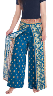 BOHO kalhoty LILIANA - sloníci, vel. S-XL - MODROZELENÉ