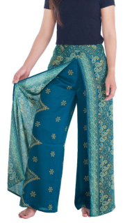 BOHO kalhoty LILIANA - kašmír, vel. S-XL - MODROZELENÉ