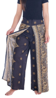 BOHO kalhoty LILIANA - kašmír, vel. S-XL - ČERNÉ
