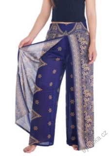 BOHO kalhoty LILIANA - kašmír, vel. S-XL - TMAVĚ MODRÉ