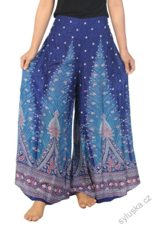 BOHO kalhoty AIDANY paví pera, vel. S-XL - MODRÉ
