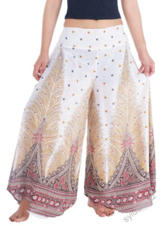 BOHO kalhoty AIDANY paví pera, vel. S-XL - BÍLÉ